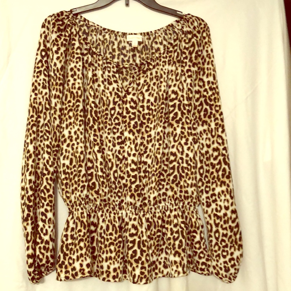 Ellen Tracy animal print elastic waist blouse